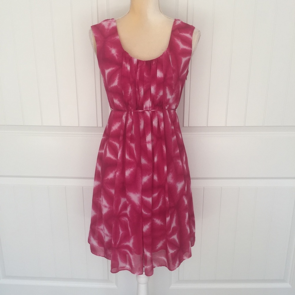 CK Calvin Klein belted vibrant pink fit and flare dress size 4